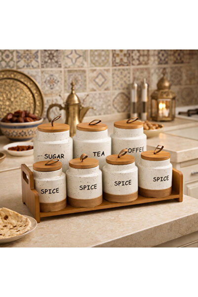 Dania 🌿✨ طقم توابل وسكر وقهوة 7 قطع | تصميم عصري يناسب المطبخ العربي