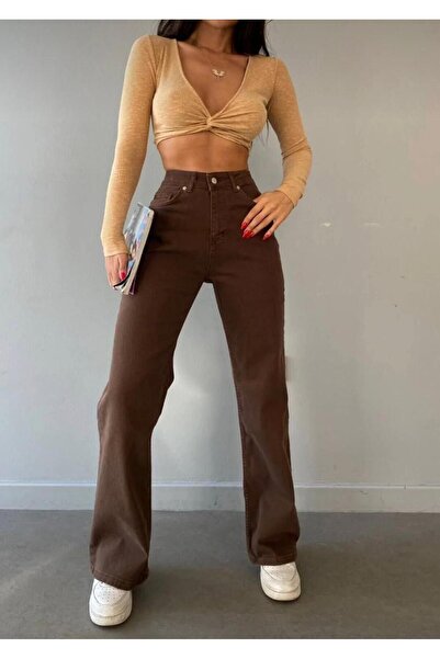 MRİABE Blugi maro Palazzo pentru femei cu picioare late