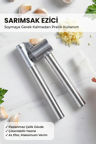 Velora Store TR Paslanmaz Çelik Pratik Sarımsak Ezici - Ergonomik El Tipi Sar...
