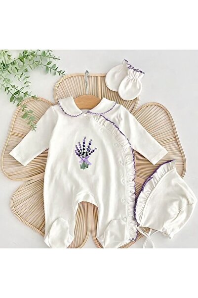 Luna Lavanta Nakışlı Kıız Bebek Tulum Seti