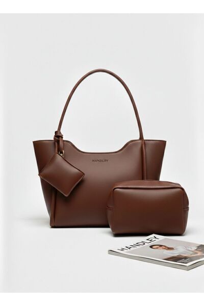 Handley Луксозна дамска чанта през рамо с портмоне и козметична чантичка в ко...