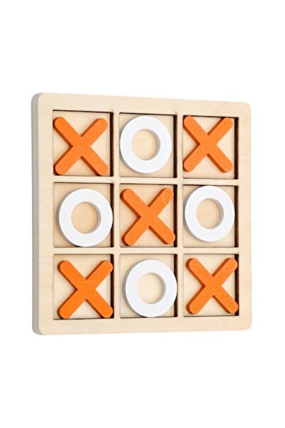 Stone Joc educativ din lemn, X și O, 9 piese, vârsta 5 ani și peste, alb/port...