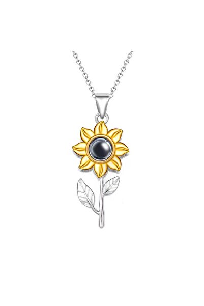 Choice Silvery Sunflower Necklace Titanium Steel With 100 Languages I Love Yo...