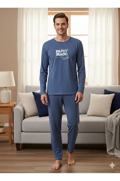 FAMES PİJAMA Men's Long Sleeve Comfortable Pajama Set