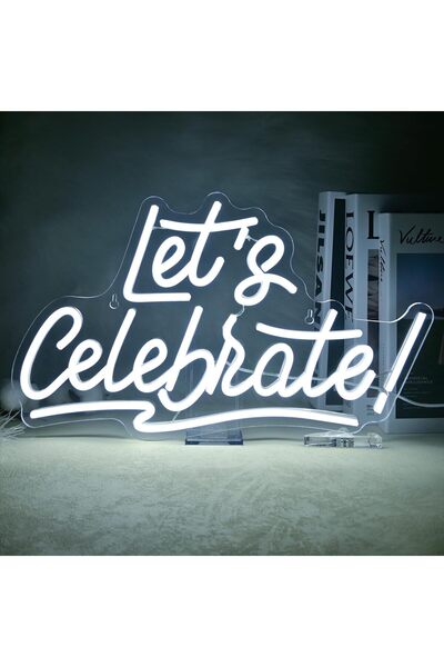 Slasa Lets Celebrate Acrylic Neon Sign Acrylic Base White LED 43x26 cm