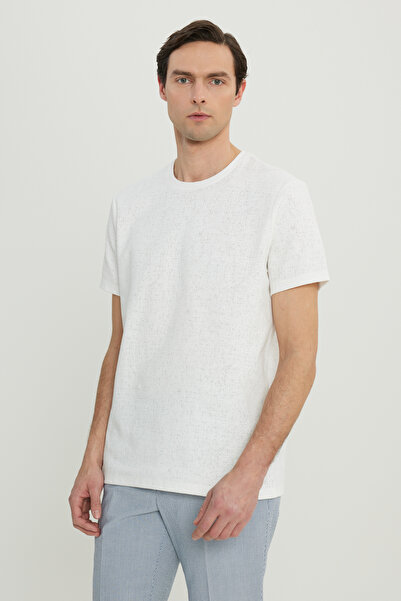 ALTINYILDIZ CLASSICS Men's Ecru Cotton Slim Fit Slim Fit Crew Neck Jacquard S...