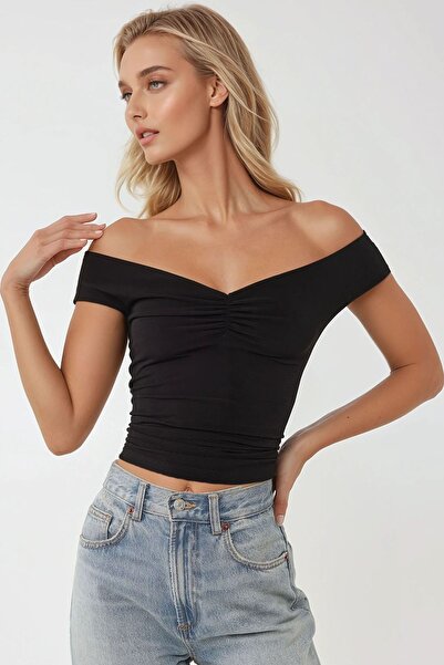 Hiccup Off-The-Shoulder Slim Fit Sandy Knitted Top