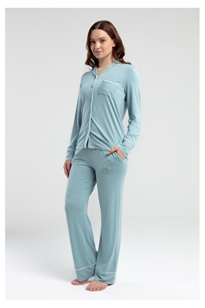 Derya Kurşun Long Sleeve Front Button Women's Pajama Set 8986