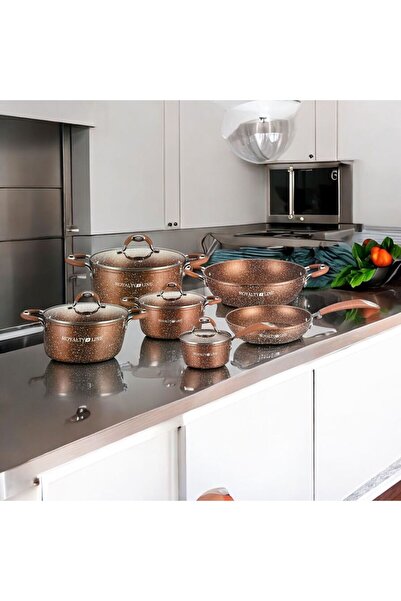 dealshopromania Комплект от 10 мраморни тенджери и тигани с капаци Royalty Li...