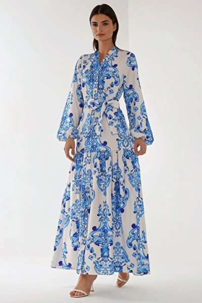 Hiccup Rochie maxi cu mânecă lungă și imprimeu și curea