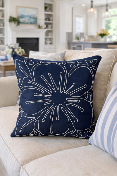 Pilloveland Fitil Nakış İşlemeli Kırlent Kılıfı - 43*43 Cm - Blossom - PNK001