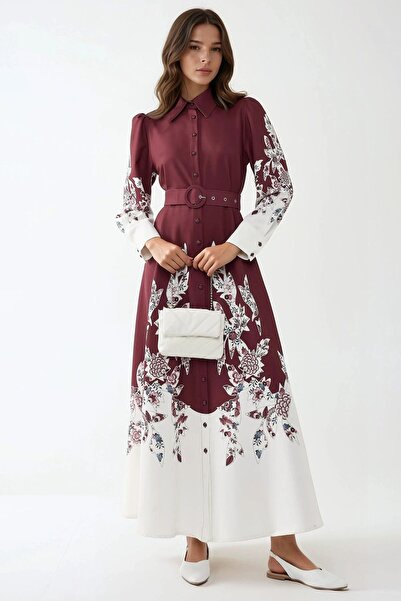 Hiccup Rochie maxi cu mânecă lungă și imprimeu și curea