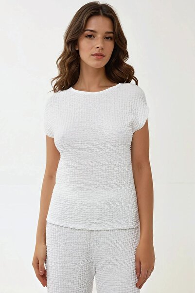 Hiccup Textured top with round neck and short sleeves