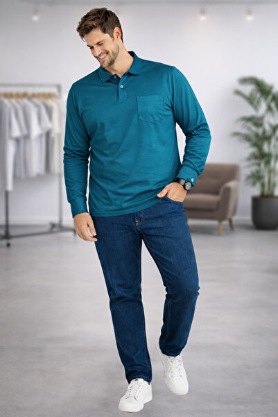 YAKAMEL Cămașă pentru bărbați, cu guler, din bumbac pieptănat, cu nasturi, mâ...