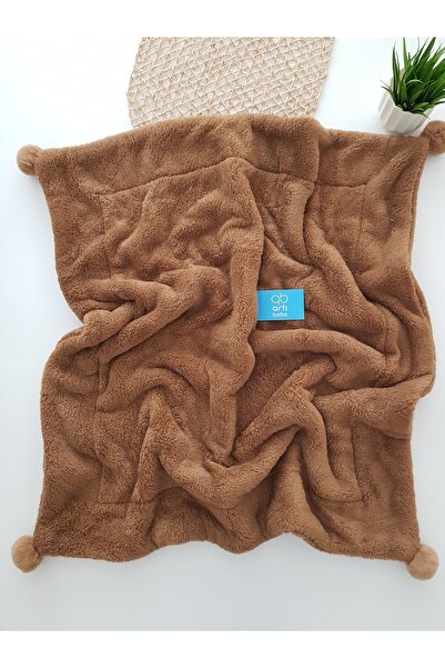 artıbebe Welsoft Kalın Bebek Battaniyesi, Çift Katlı, Büyük Ponponlu,Kahve, Y...