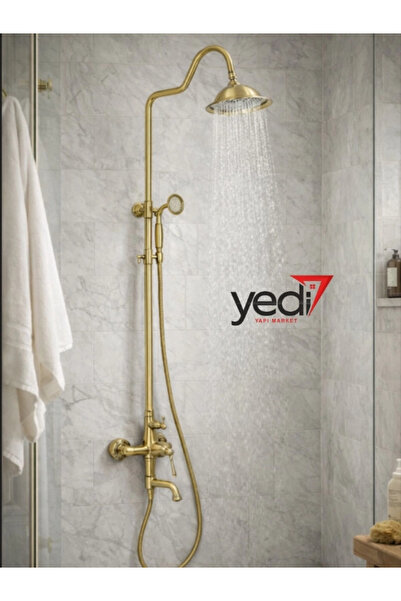 Fualora Rustik Banyo Duş Seti Pirinç Batarya Dahil Antik