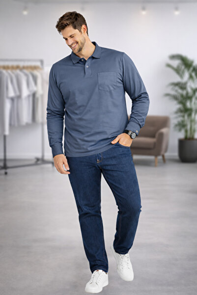 YAKAMEL Cămașă pentru bărbați, cu guler, din bumbac pieptănat, cu nasturi, mâ...