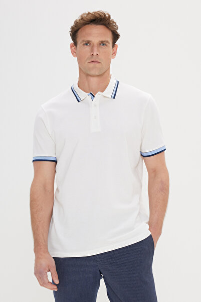 ALTINYILDIZ CLASSICS Tricou alb pentru bărbați, slim fit, 100% bumbac, cu gât...