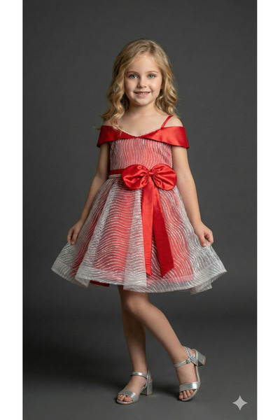 ay yılmaz Kız Çocuk Abiye Elbise Kurdeleli Payetli Fiyonklu Model