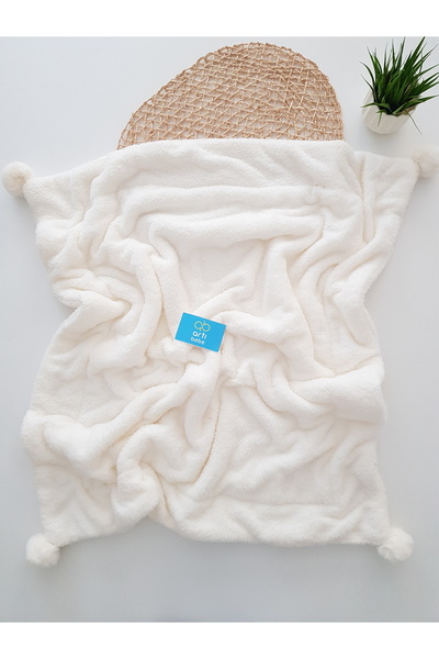 artıbebe Welsoft Kalın Bebek Battaniyesi, Çift Katlı, Büyük Ponponlu, Ekru, Y...
