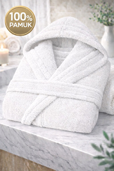 İQON 100% бавовняний унісекс халат для ванної кімнати, однотонний білий