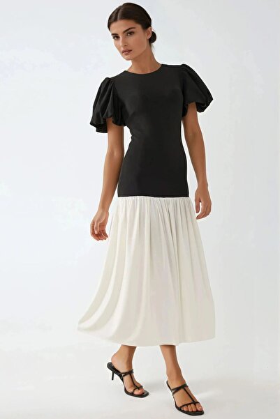 Hiccup Макси рокля с кръгло деколте и балон ръкав