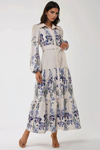 Hiccup Floral Printed maxi dress with shirt collar
