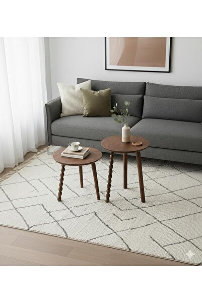 FASTWOOD Boncuk Ceviz Ahşap 2'li Zigon Sehpa