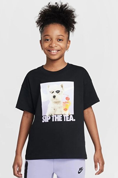 Nike Tricou pentru copii Sportswear Negru cu imprimeu Tricou pentru copii Negru