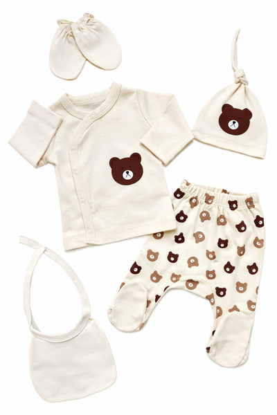 Linda Harris Little Bear Krem 5’li Yenidoğan Unisex Bebek Hastane Çıkışı Seti