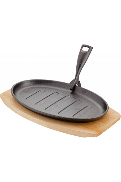 JUDGE tray with stand, cast iron/wood, 31x18x4 cm, black/brown