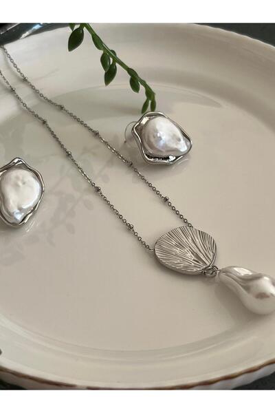 Heyzıl Accessoire Zara Model İnci Detaylı Küpe Kolye Set