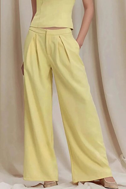 Hiccup Μακρύ παντελόνι με λεπτομέρεια πιέτας κανονική μέση φαρδιά πόδι