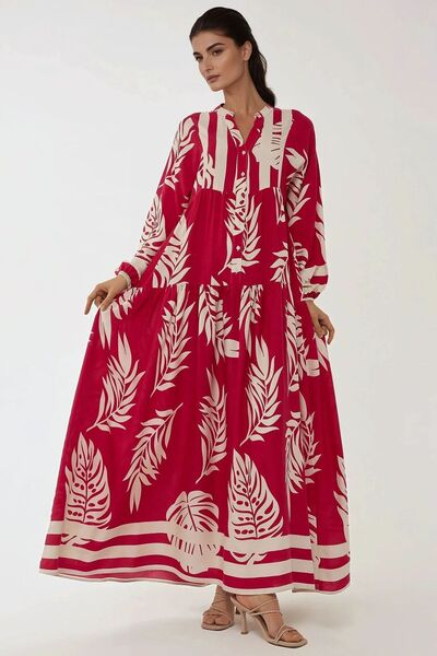 Hiccup Long-sleeved viscose maxi dress with print