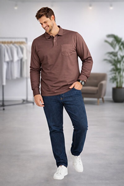 YAKAMEL Cămașă pentru bărbați, cu guler, din bumbac pieptănat, cu nasturi, mâ...