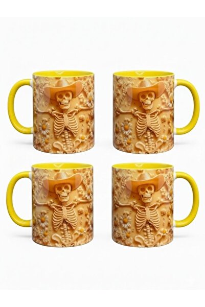 Viyalente 4-Piece 300 ml Skeleton Concept Porcelain Mug, Dishwasher Safe