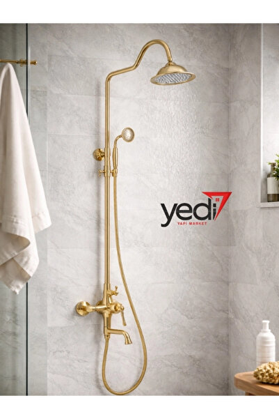 Fualora Rustik Banyo Duş Seti Pirinç Batarya Dahil Gold