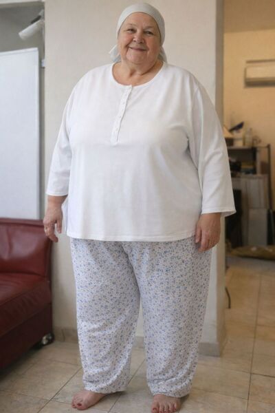 CNG MODA Battal Double Layer Floral Patterned Mother's Underwear Pajamas Long...