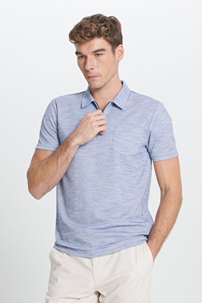 ALTINYILDIZ CLASSICS Men's Navy Blue Slim Fit Slim Fit Polo Collar Striped Po...