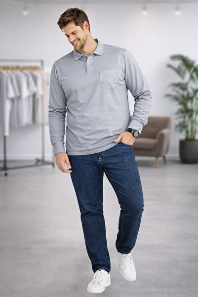 YAKAMEL Cămașă pentru bărbați, cu guler, din bumbac pieptănat, cu nasturi, mâ...