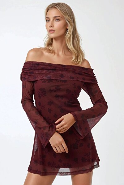 Hiccup Rochie mini mulată cu umeri goi și model floral