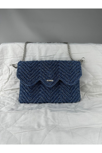 RELYA Women's Blue Glitter Macrame Hand Shoulder Bag Width 23 cm Length 17 cm...