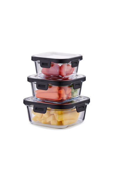 KORKMAZ Freska Steel Lid 3-Piece Glass Storage Set