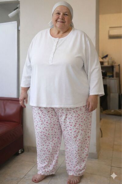 CNG MODA Battal Double Layer Floral Patterned Mother's Underwear Pajamas Long...