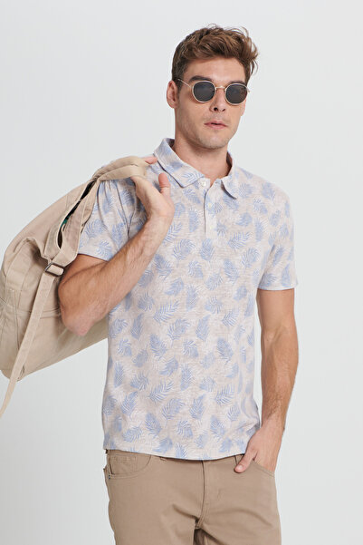 ALTINYILDIZ CLASSICS تي شيرت رجالي EKRU أزرق بلون الكوبالت قصة ضيقة ذو قصة ضي...