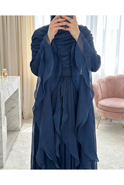 HİJABAYA Straplez Volanlı Drapeli İpeksi Organze Abiye