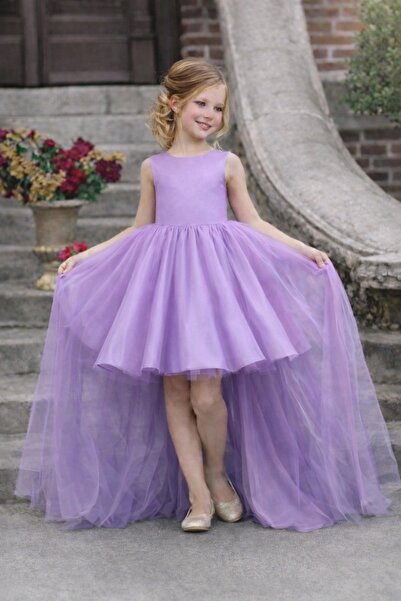 SUNEH Kız Çocuk Ön kısa Arka Uzun Kuyruk Detaylı Lila Balo, Parti & Mezuniyet...