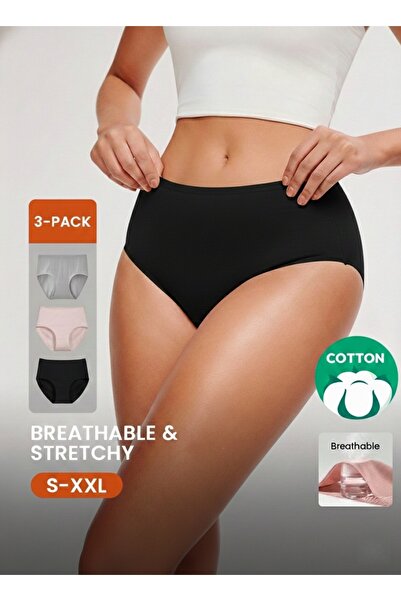Suzora 3-Pack Breathable Cotton High-Waist Panties for Women - Essential Comf...
