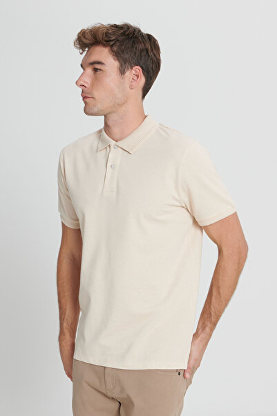 ALTINYILDIZ CLASSICS Men's Beige-Ecru Slim Fit Slim Fit 100% Cotton Polo Neck...