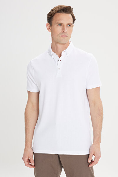 ALTINYILDIZ CLASSICS Men's Ecru Slim Fit Slim Fit Cotton Jacquard Polo Collar...
